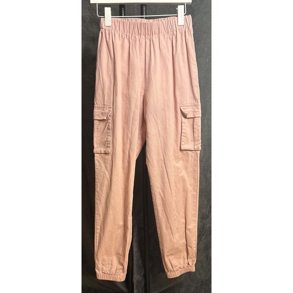 PrettyLittleThing Jogger Pants Women 8 Pink Cargo Highrise Elastic Waist Pull on - Picture 1 of 8